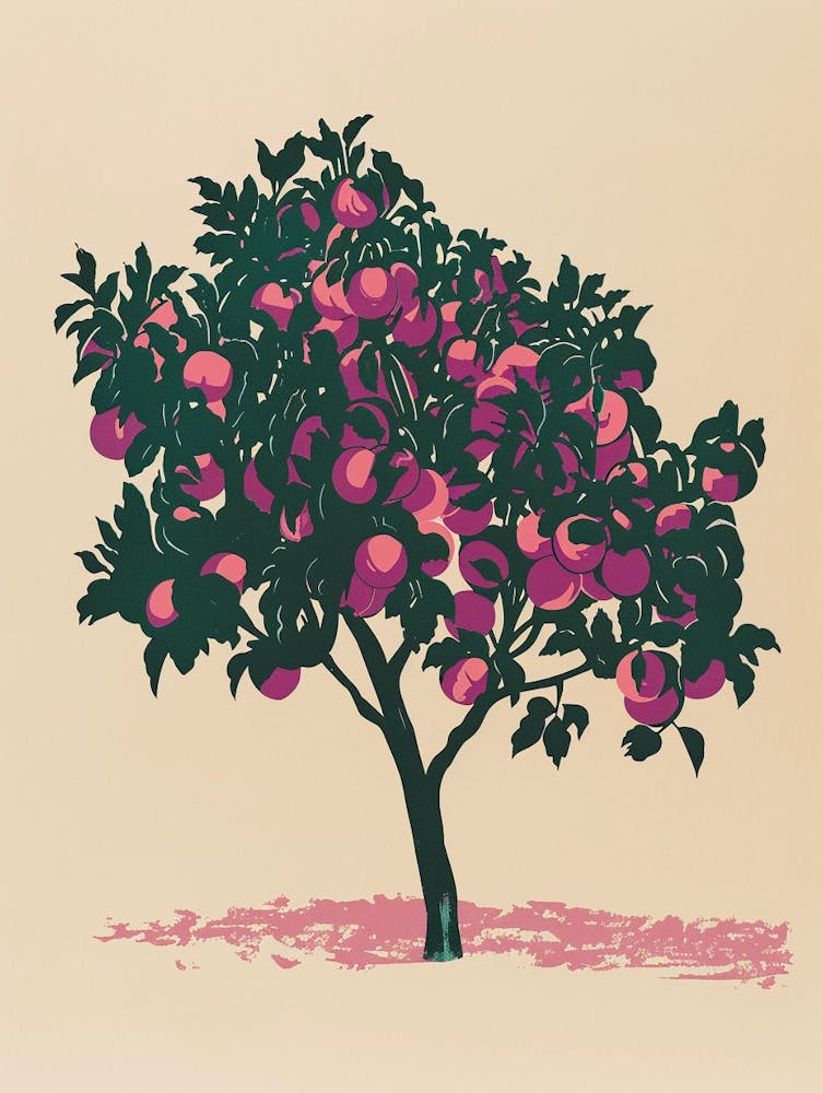 Plum Tree Colourful Illustration 2
