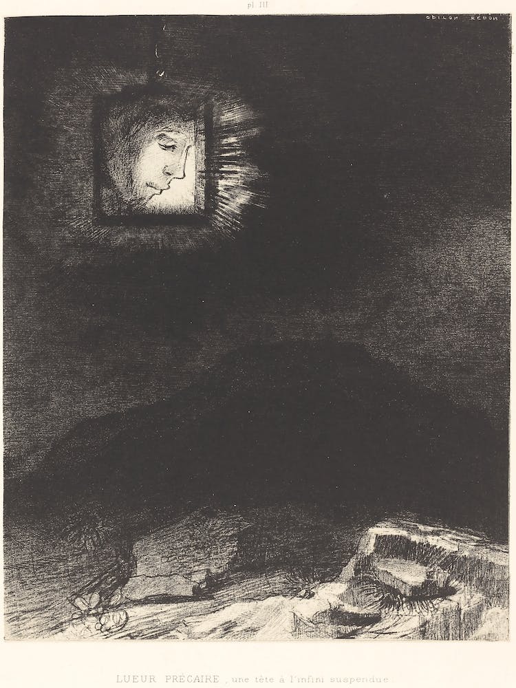 Precarious Glimmering, A Head Suspended (1891), Odilon Redon