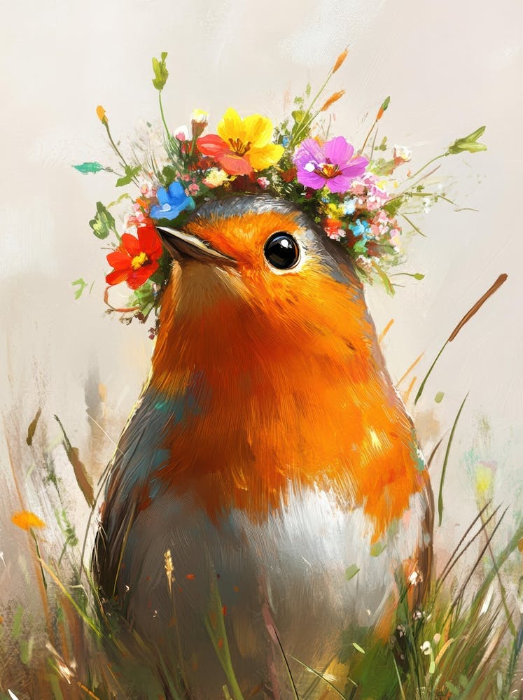 Robin With Flower Crown 3