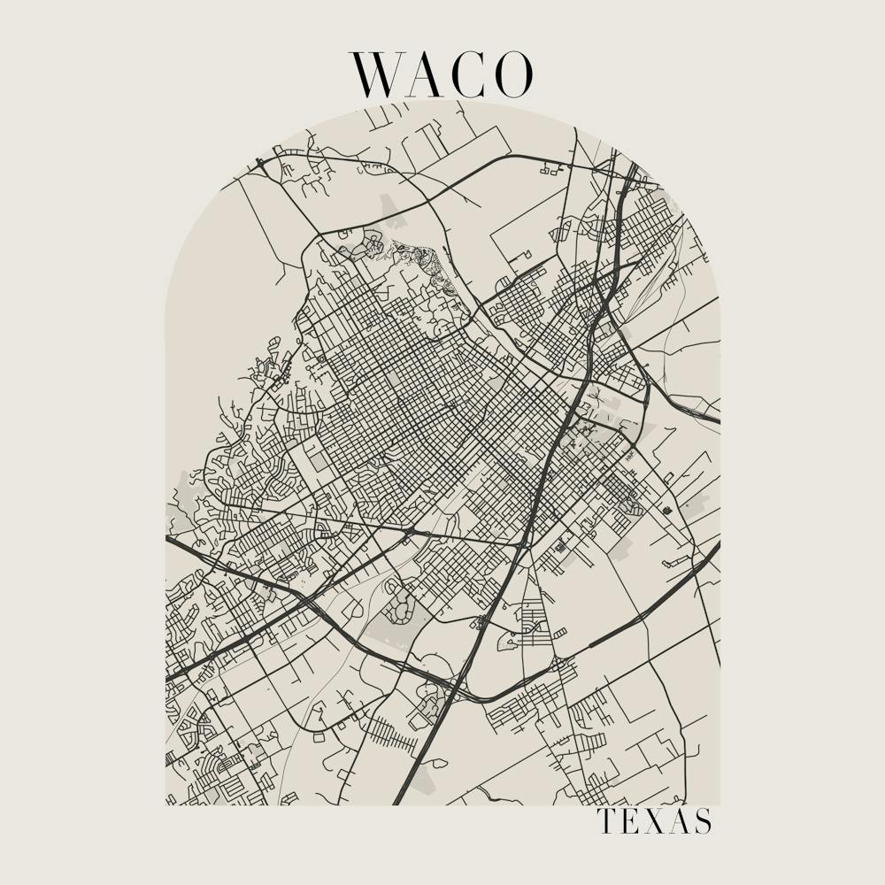 Waco Texas Boho Minimal Arch Full Beige Color Street Map 1