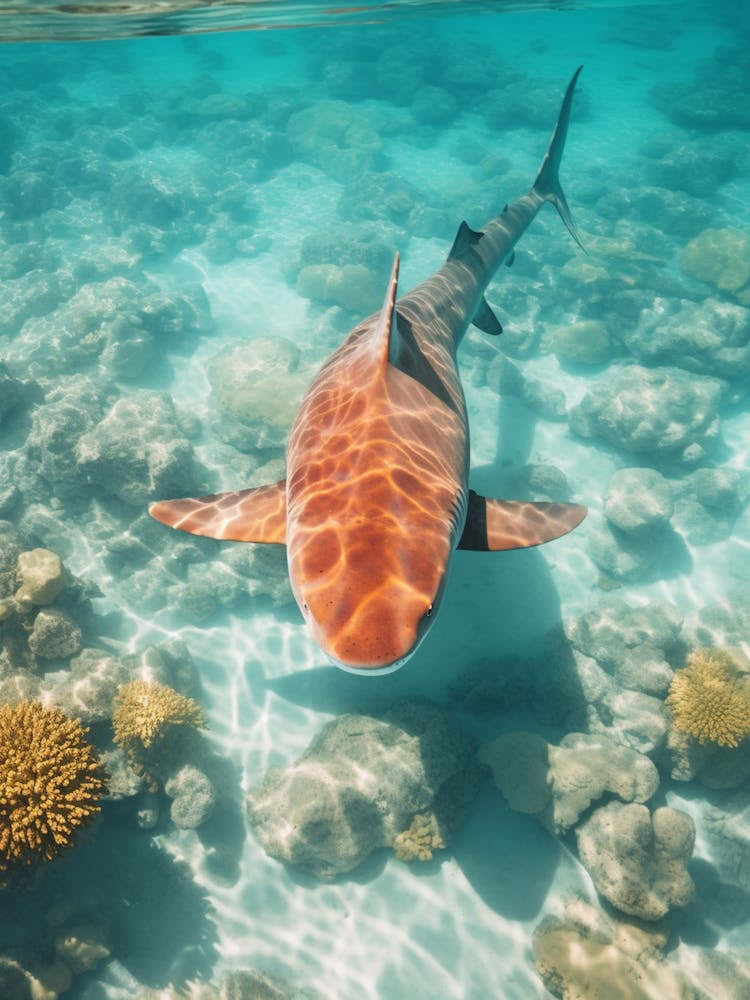 Drone Photograph Of A Shark Swimming In Crystal Clear 2