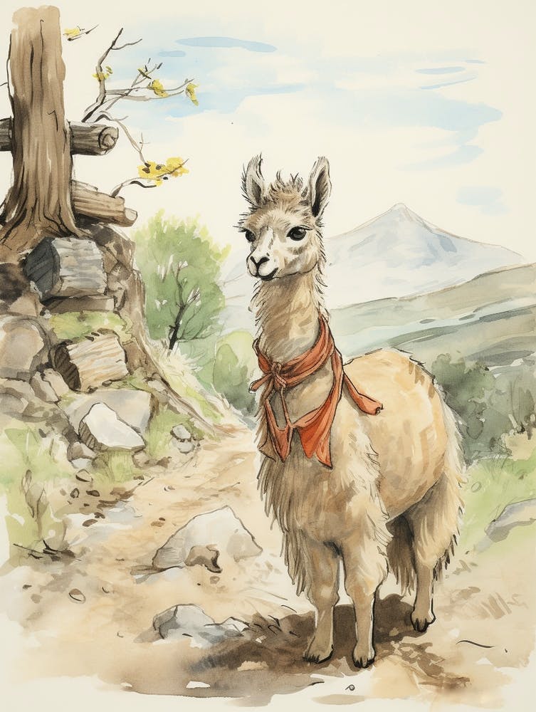 Storybook Animal Watercolour Llama 3