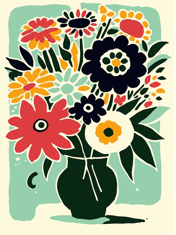 Colorful Flowers In A Vase Modern