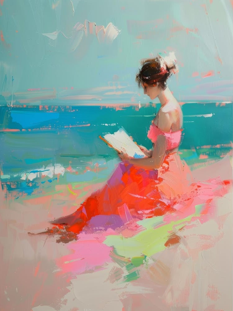 Reading book on a beach Painting