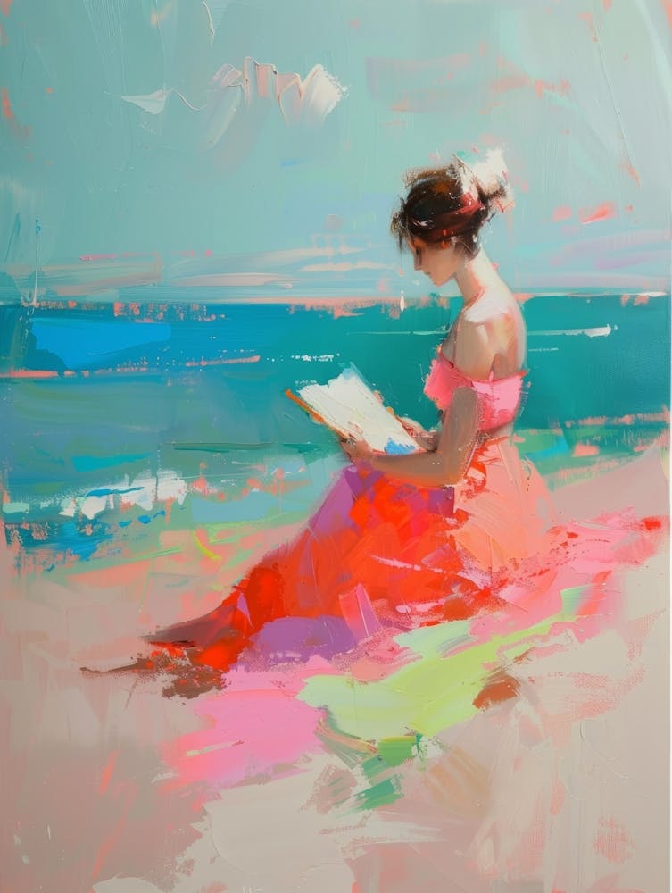 Reading book on a beach Painting