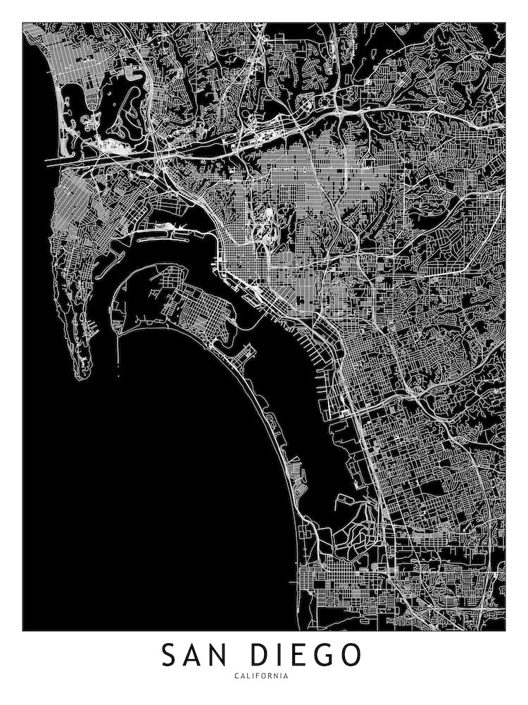 San Diego Black And White Map