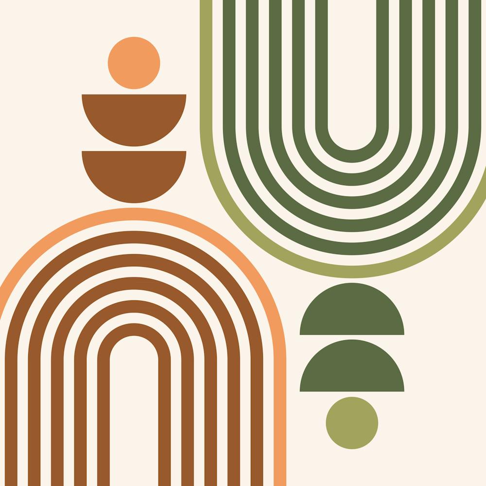 Midcentury Modern Geometric Arch Sun Abstract 5 In Sage Green Terracotta Brown 02