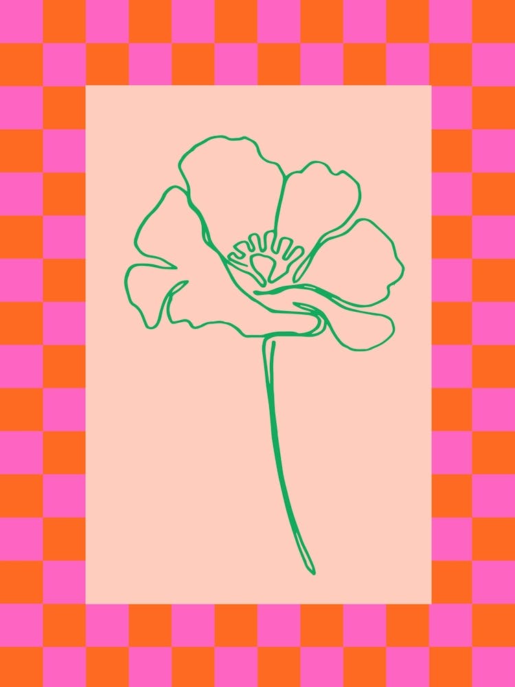 Modern Checkered Flower Poster Pink & Green 2