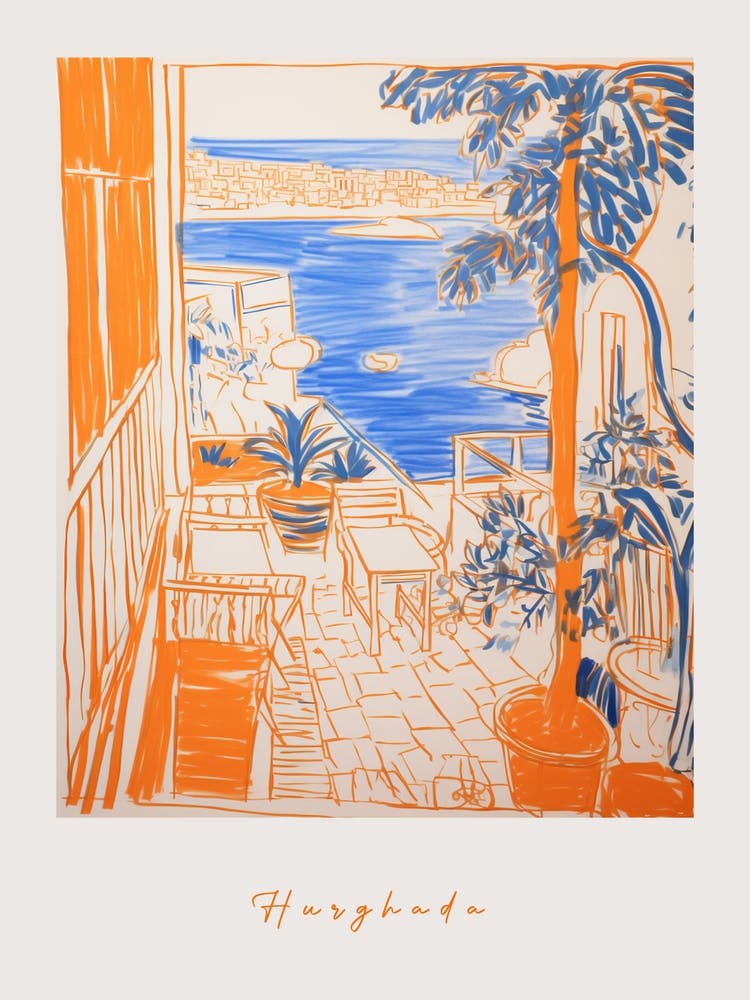 Hurghada Egypt Orange Drawing Poster