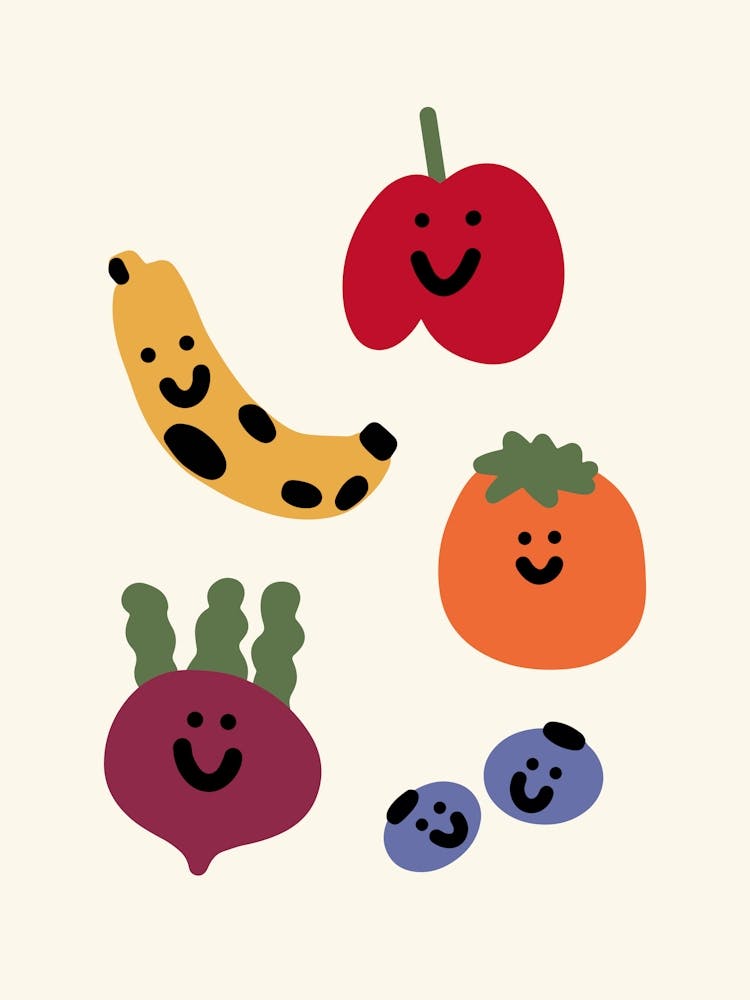 Happy Fruits And Vegetables Colorful