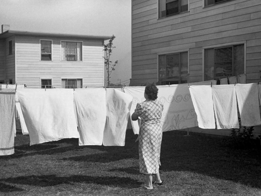 Laundry Day Black and White Vintage Photo