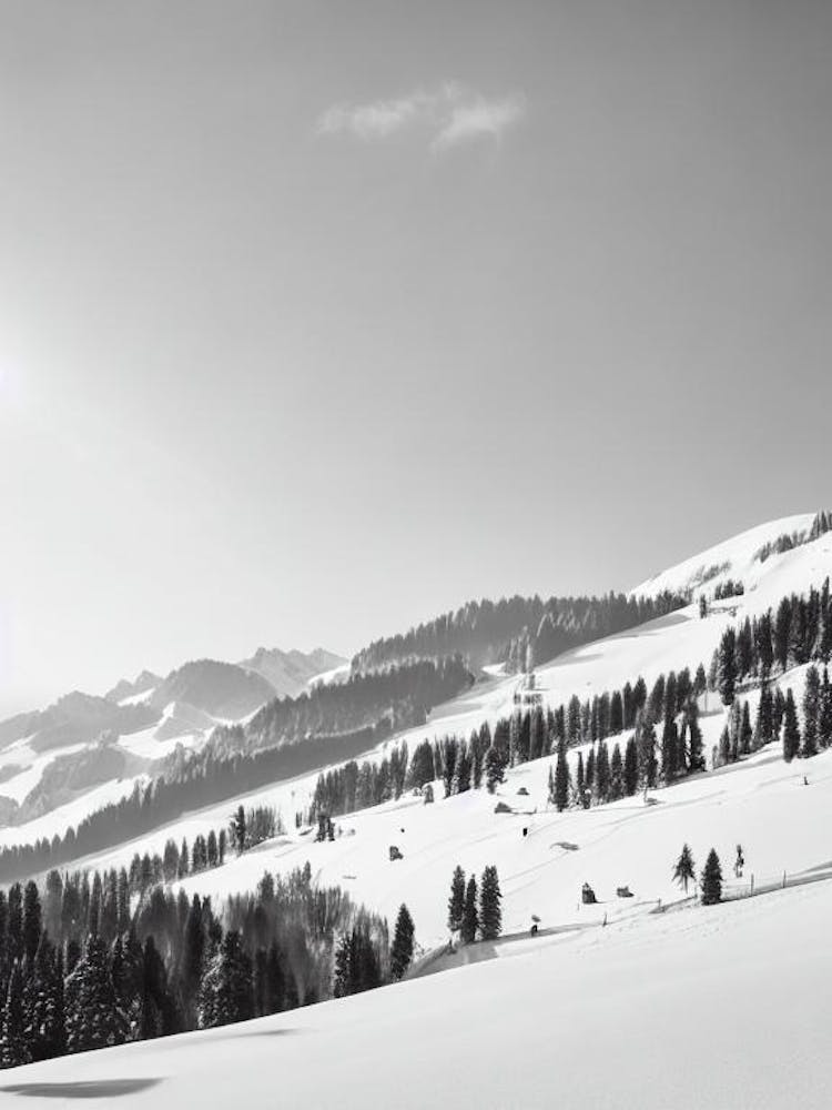 Mayrhofen, Austria Black And White Skiing Poster