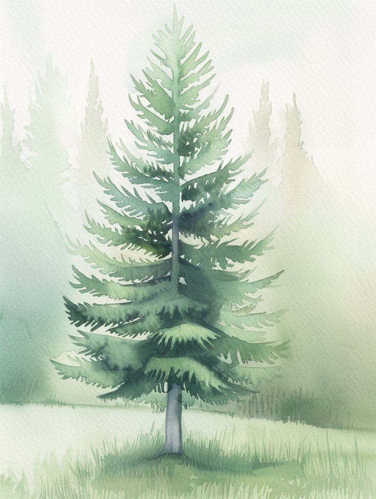 Spruce Tree Atmospheric Watercolour Painting 4