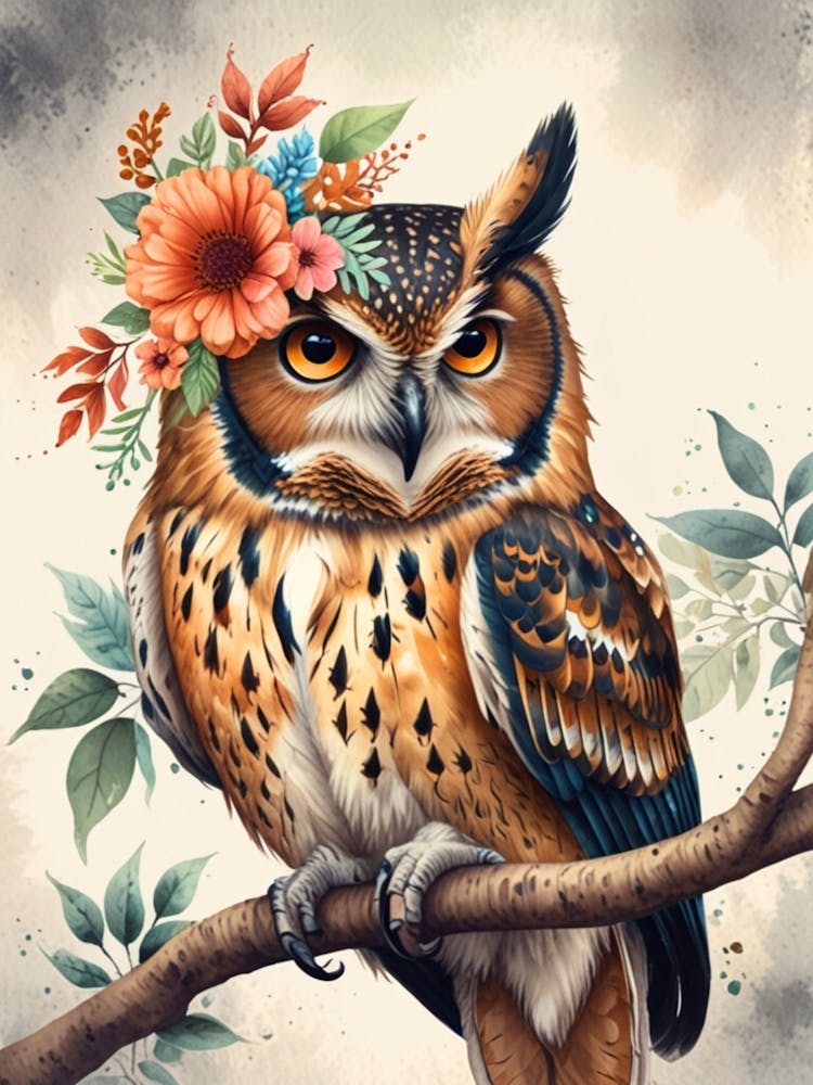 Owl With Flowers 4