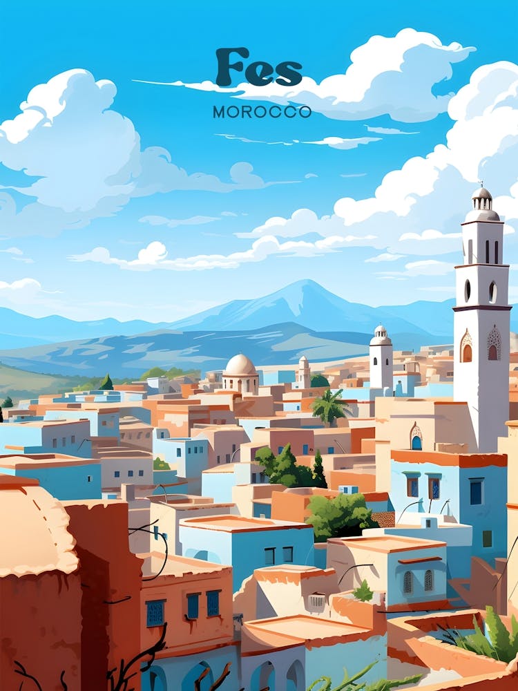 Fes Morocco Cityscape Modern Travel Art