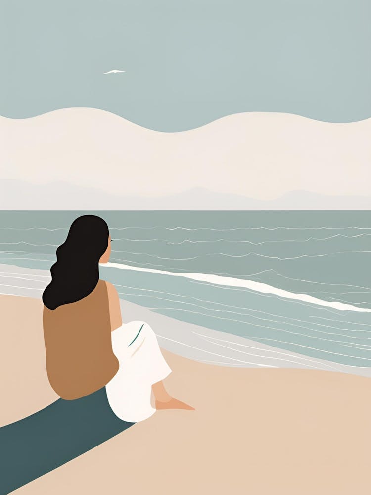 Frau am Strand sitzend