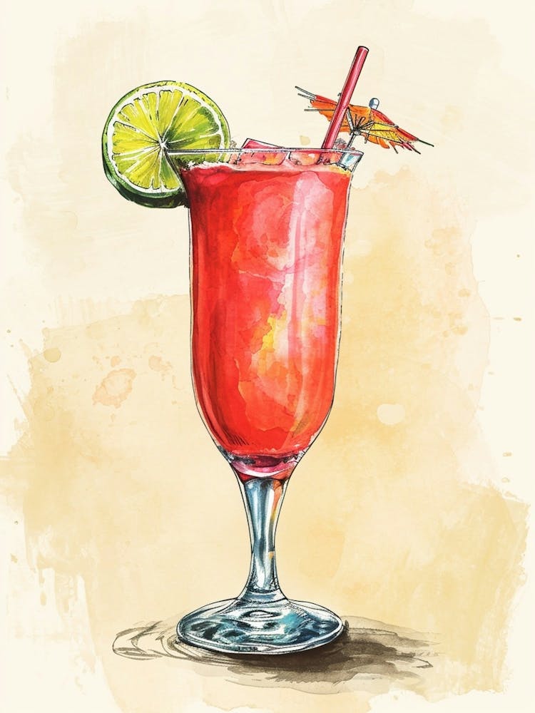 Singapore Sling Inspired Watercolour