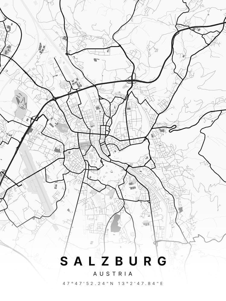 Salzburg Austria White Map