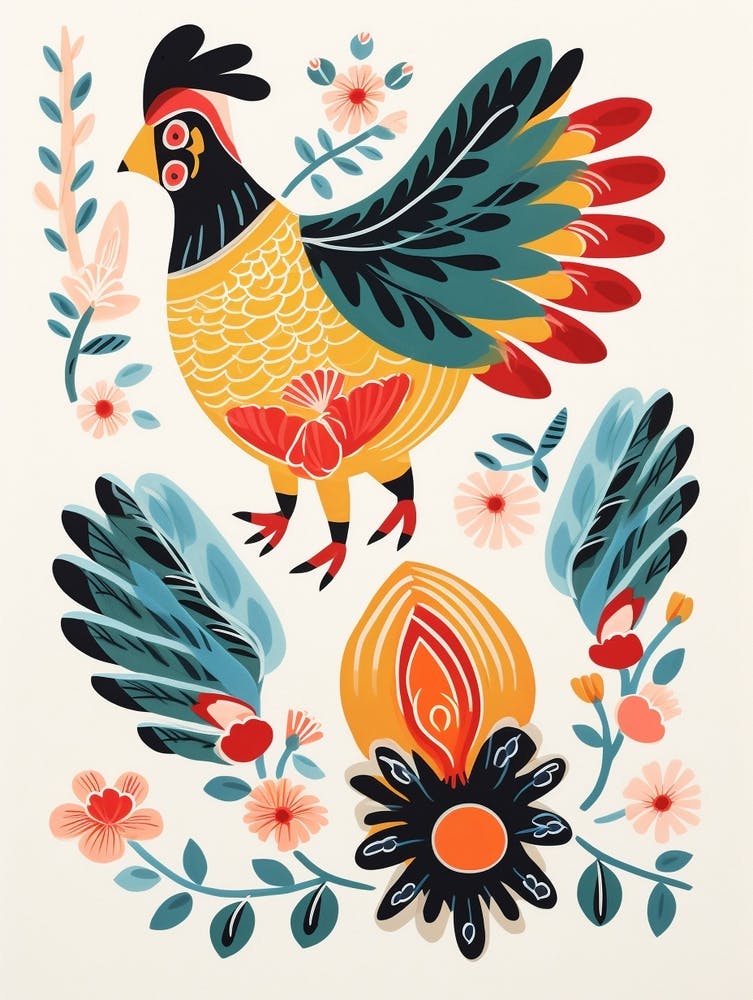 Folk Style Bird Painting Rooster 5