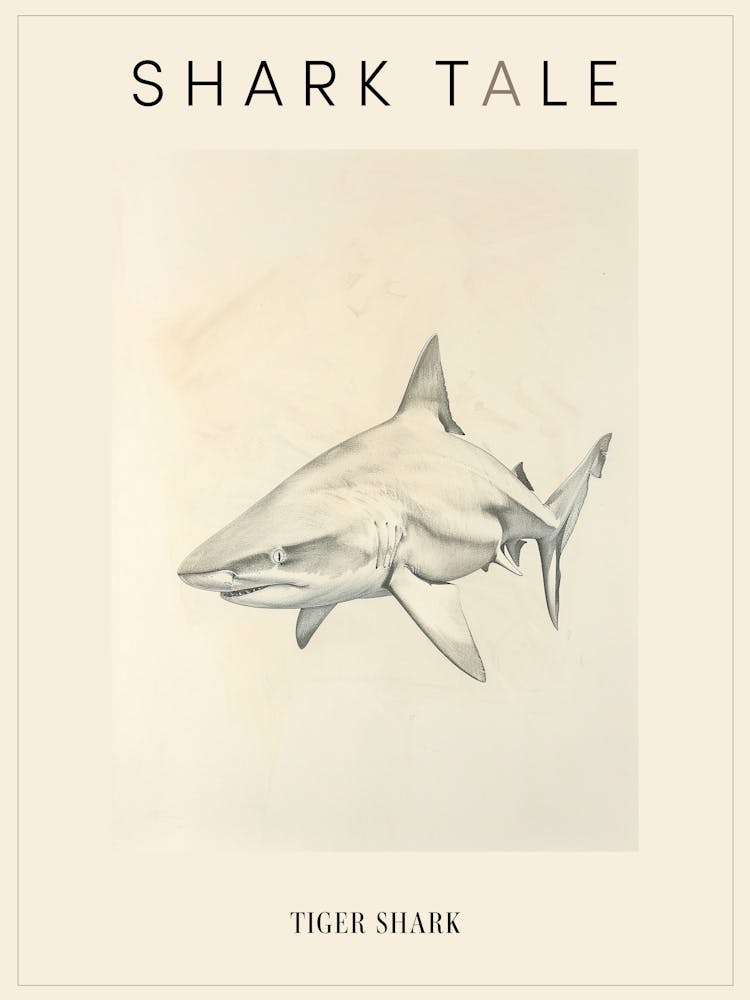 Vintage Tiger Shark Pencil Illustration 2 Poster