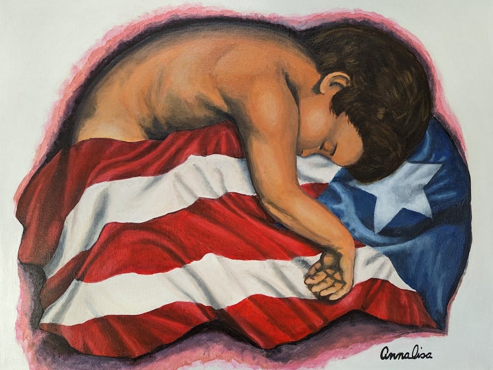 Study: Boricua Nino Con La Bandera De Puerto Rico