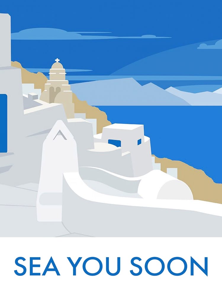 Sea you soon [Santorini, Greece] - travel poster, vector art 2