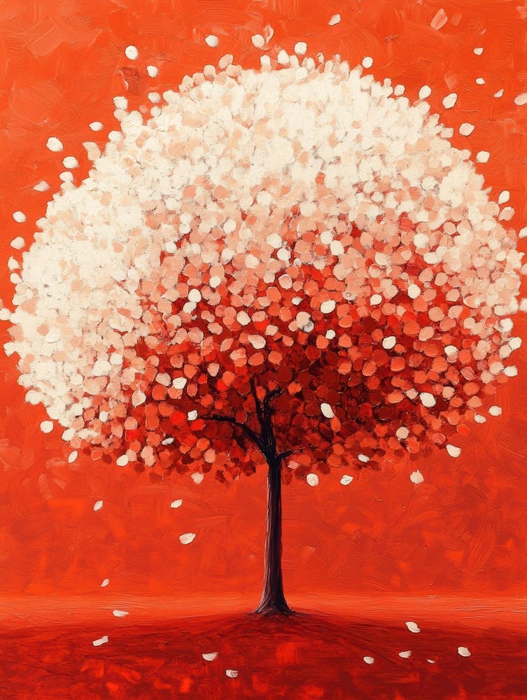 White Tree On Red Background