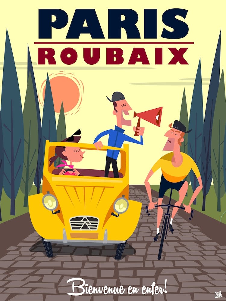 Paris Roubaix Cycling Poster Yellow