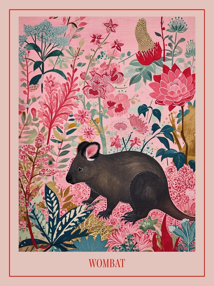 Floral Animal Painting Wombat 1 Poster