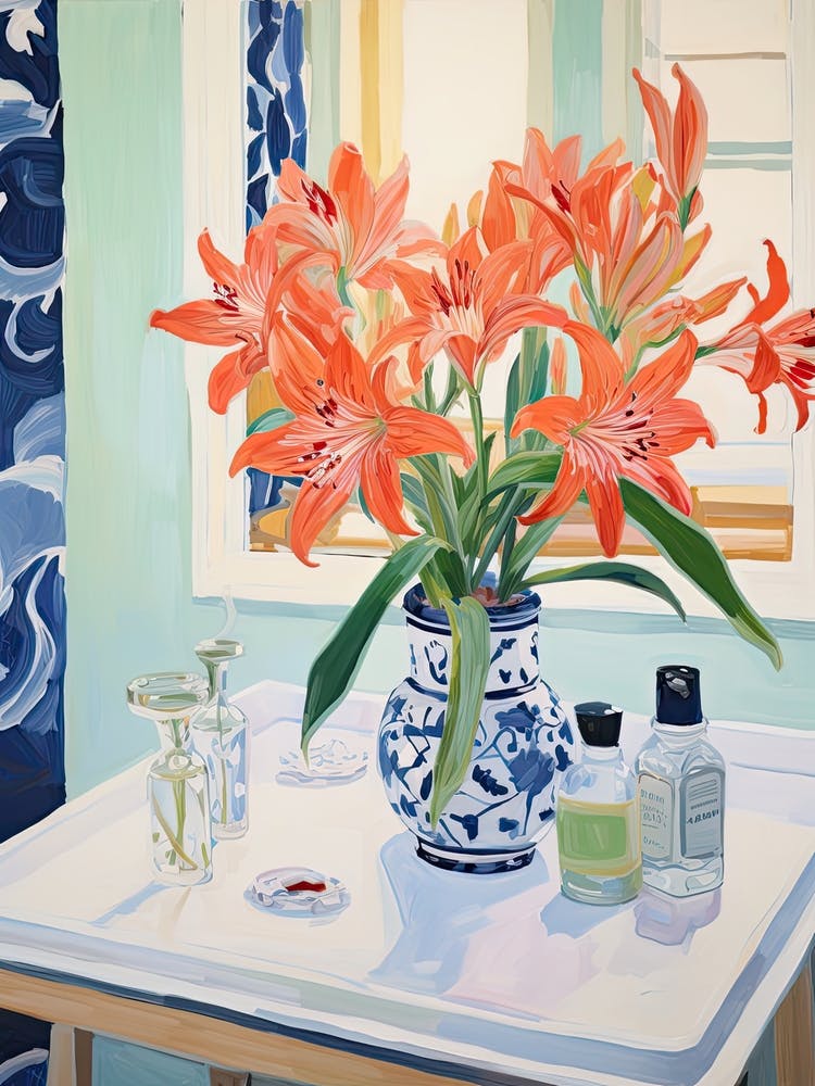 Bathroom Vanity Painting With A Amaryllis Bouquet 4