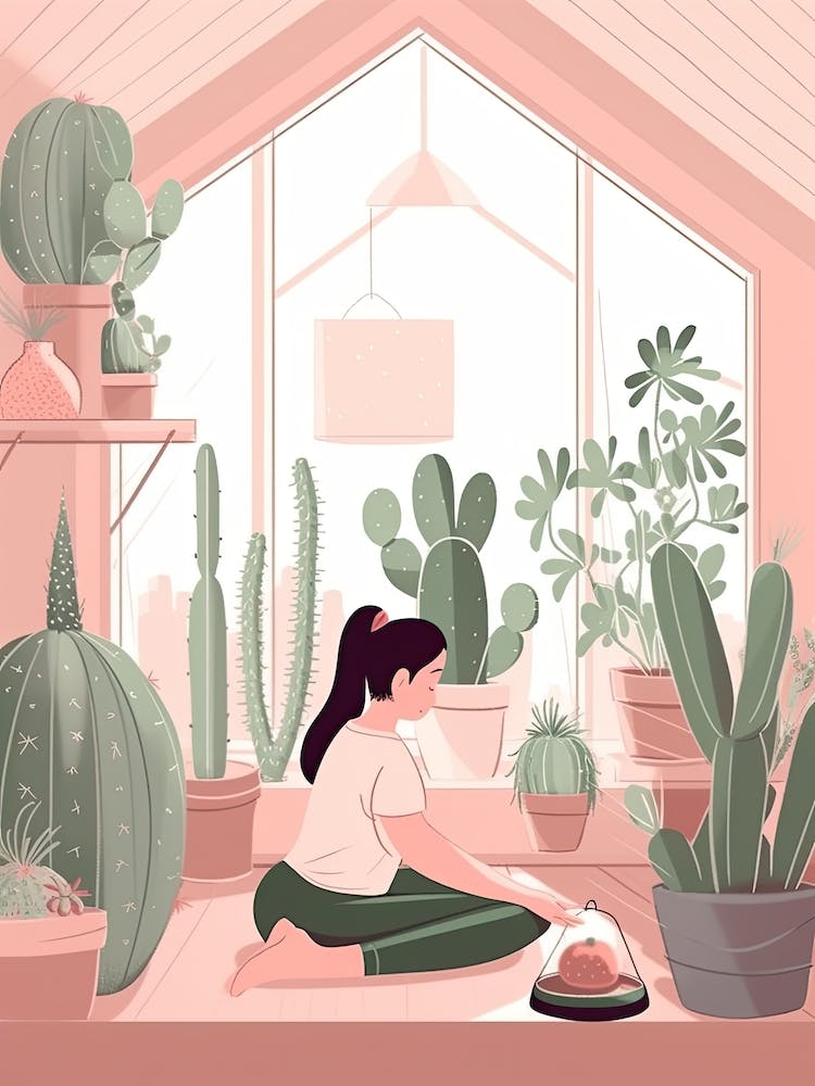 A Woman Doing Yoga With Cacti Illustration 6