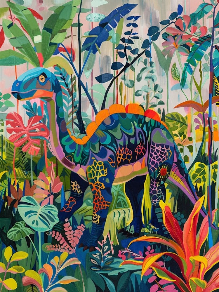 Colourful Dinosaur In The Wild Painting 1