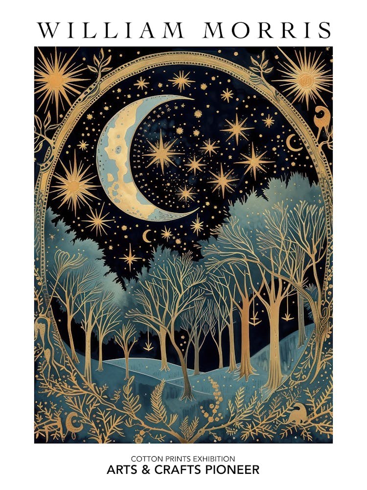 William Morris Print Moon Night Forest Poster Vintage Wall Art Textiles Art Vintage Poster
