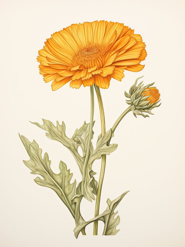 Calendula Pot Marigold Vintage Botanical Herbs 1