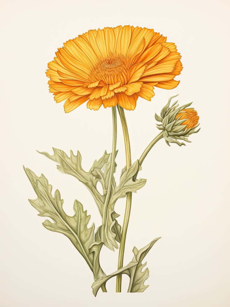 Calendula Pot Marigold Vintage Botanical Herbs 1