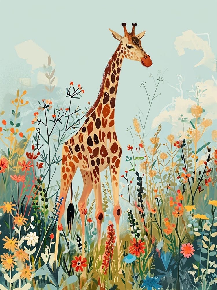 Modern Illustration Of A Giraffe In The Plants 4