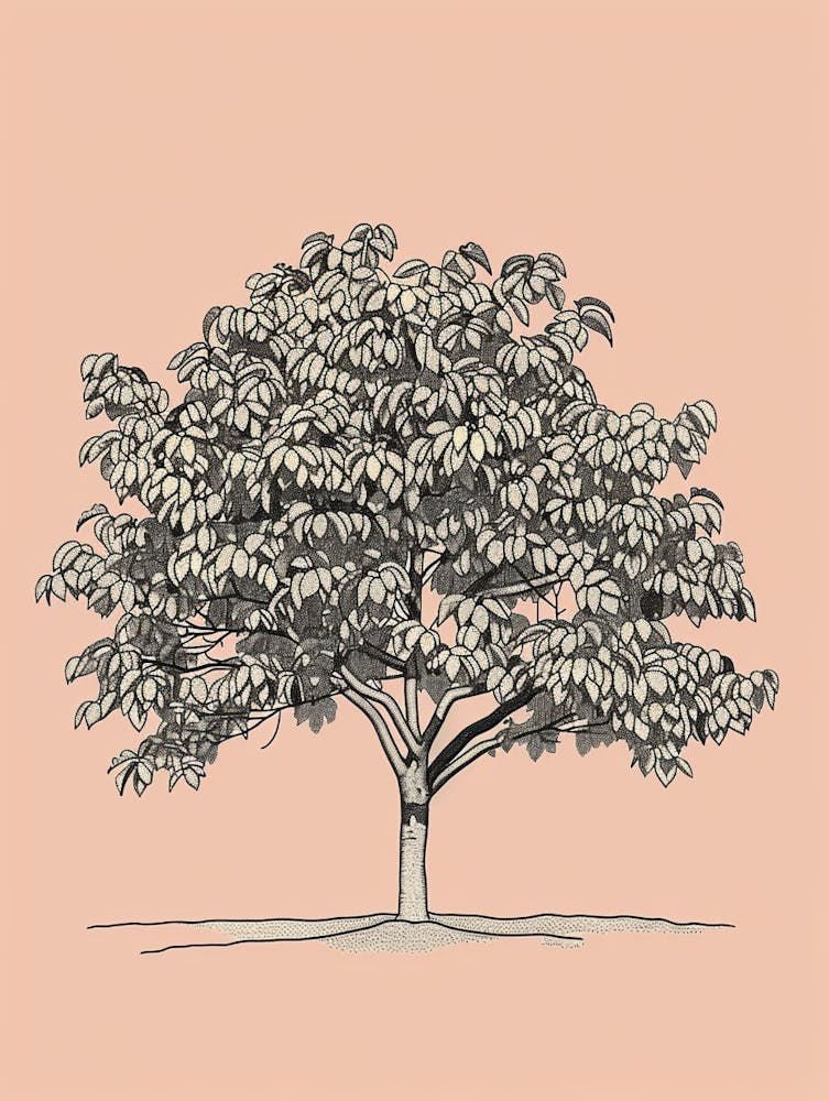 Pecan Tree Minimalistic Drawing 1