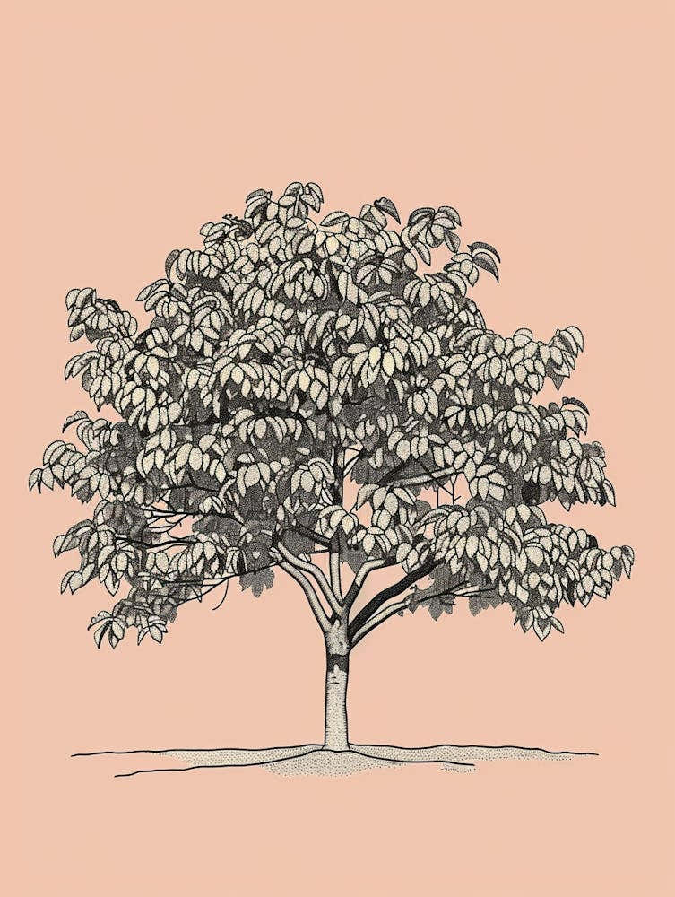 Pecan Tree Minimalistic Drawing 1