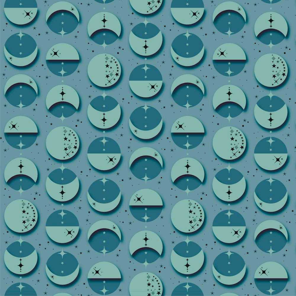 Phases de la Lune dans les tons bleus. Motif géométrique linéaire