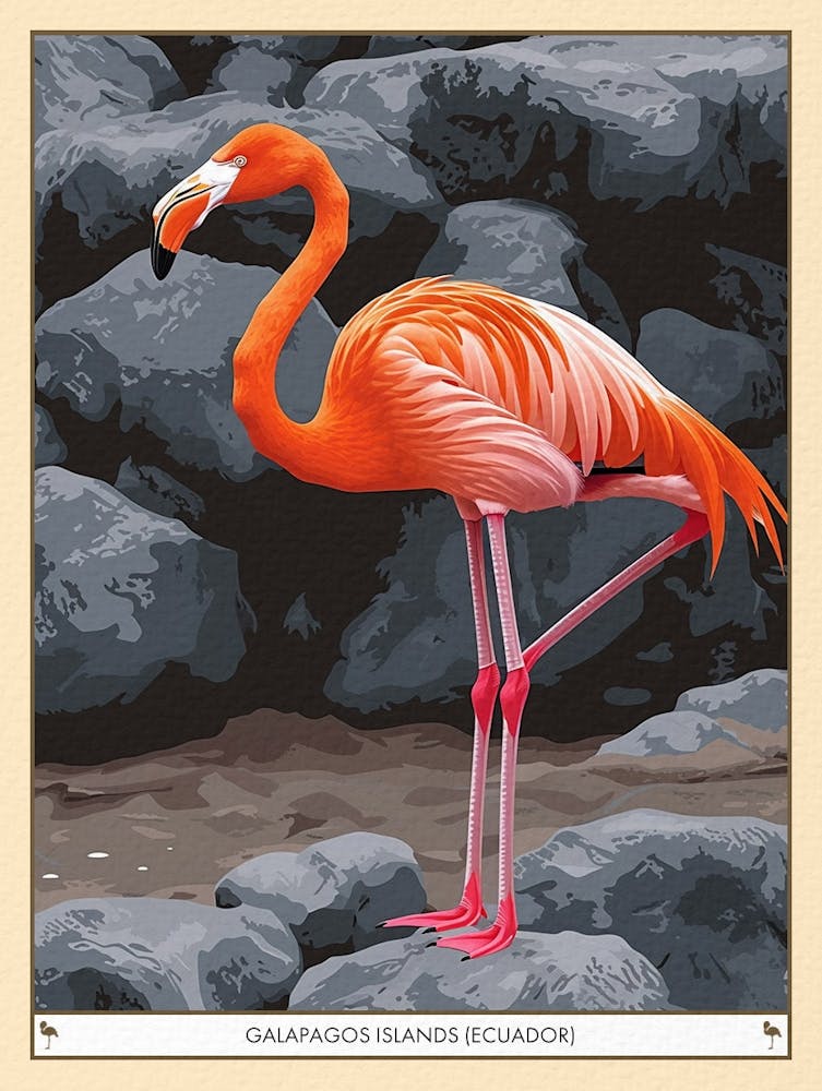 Greater Flamingo Galapagos Islands Ecuador Tropical Illustration 2 Poster