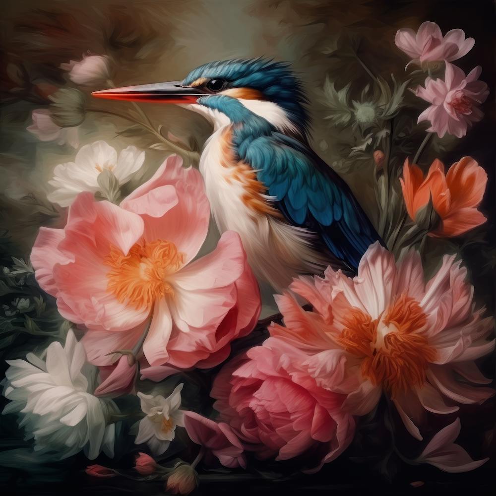 Kingfisher And Flowers