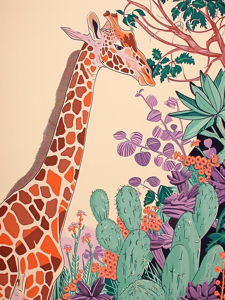 Giraffe In The Plants Watercolour Style 2