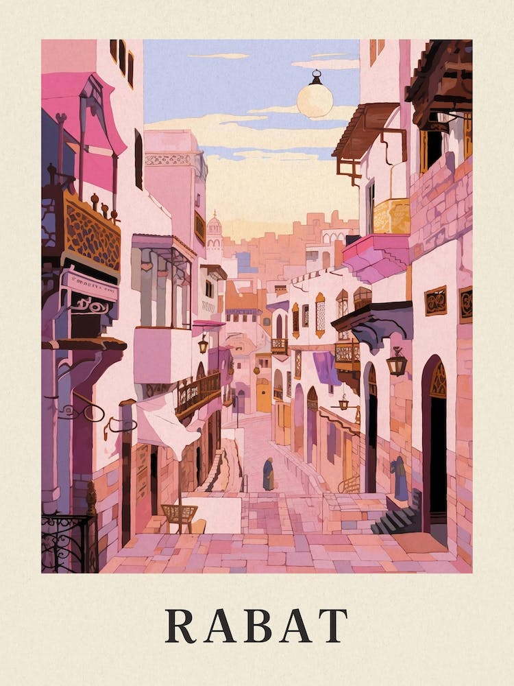 Rabat Morocco 1 Vintage Pink Travel Illustration Poster