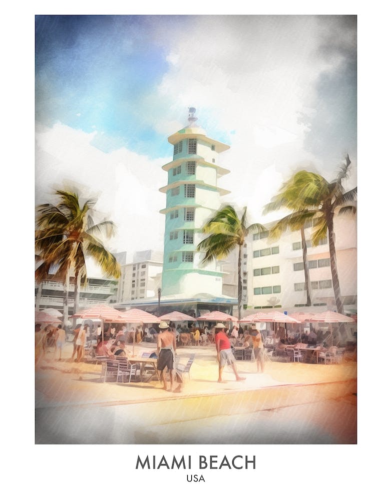 Miami Beach Aquarell-Reiseposter 2