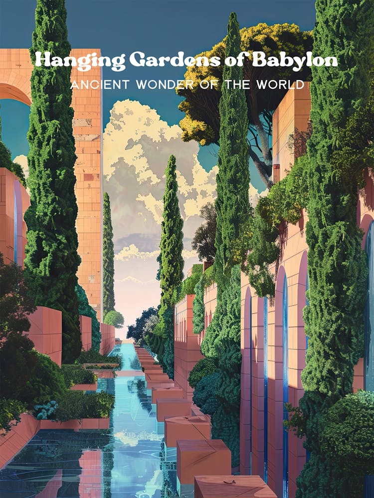 Hanging Gardens Of Babylon Wonders Of The World Digital Travel Art