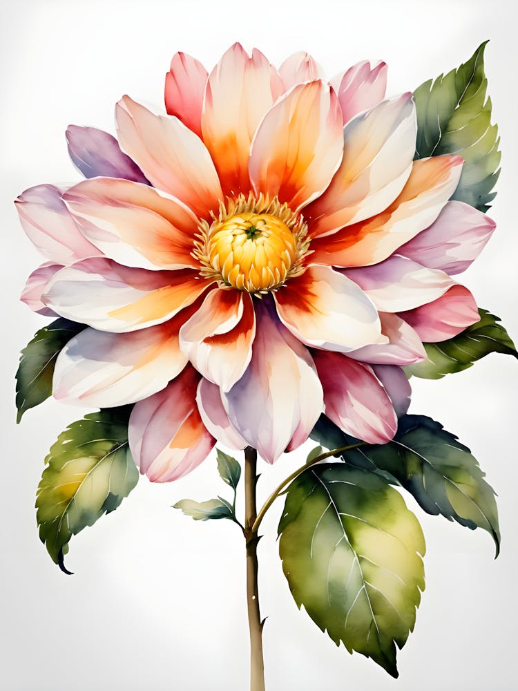 Dahlia Flower Watercolor Painting