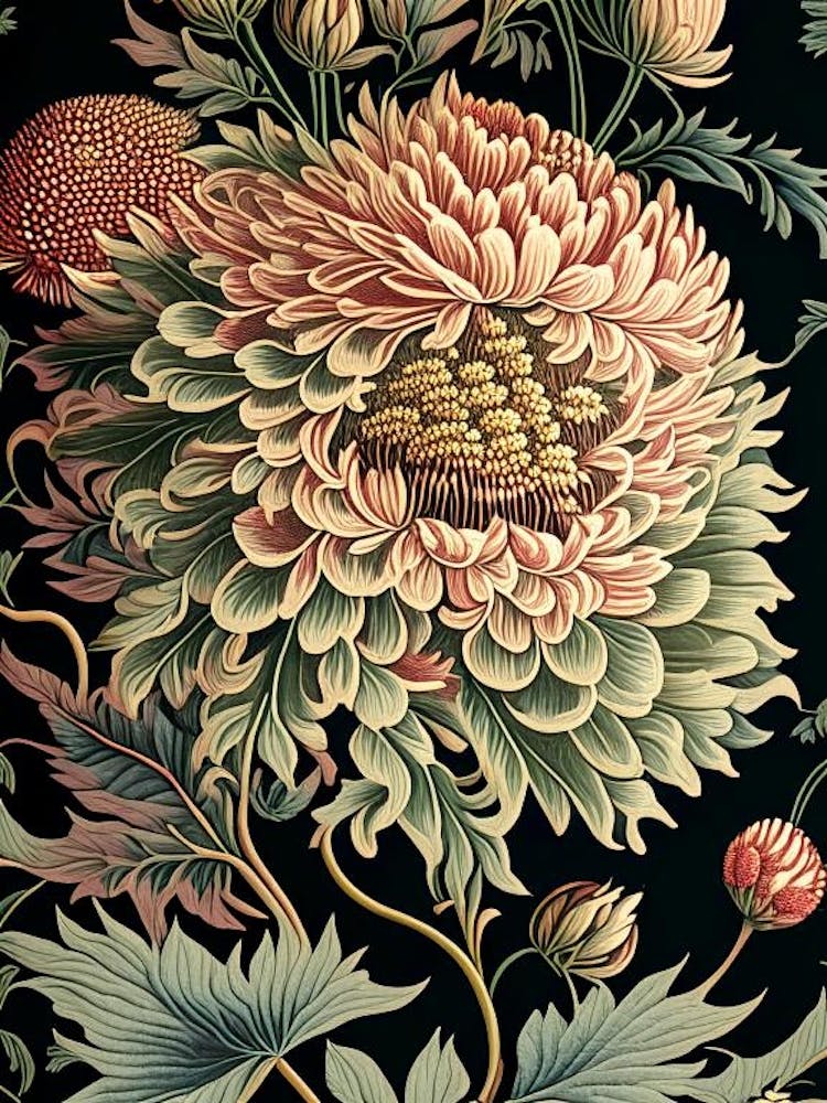 Chrysanthemum 1 Floral Botanical Vintage Poster Flower