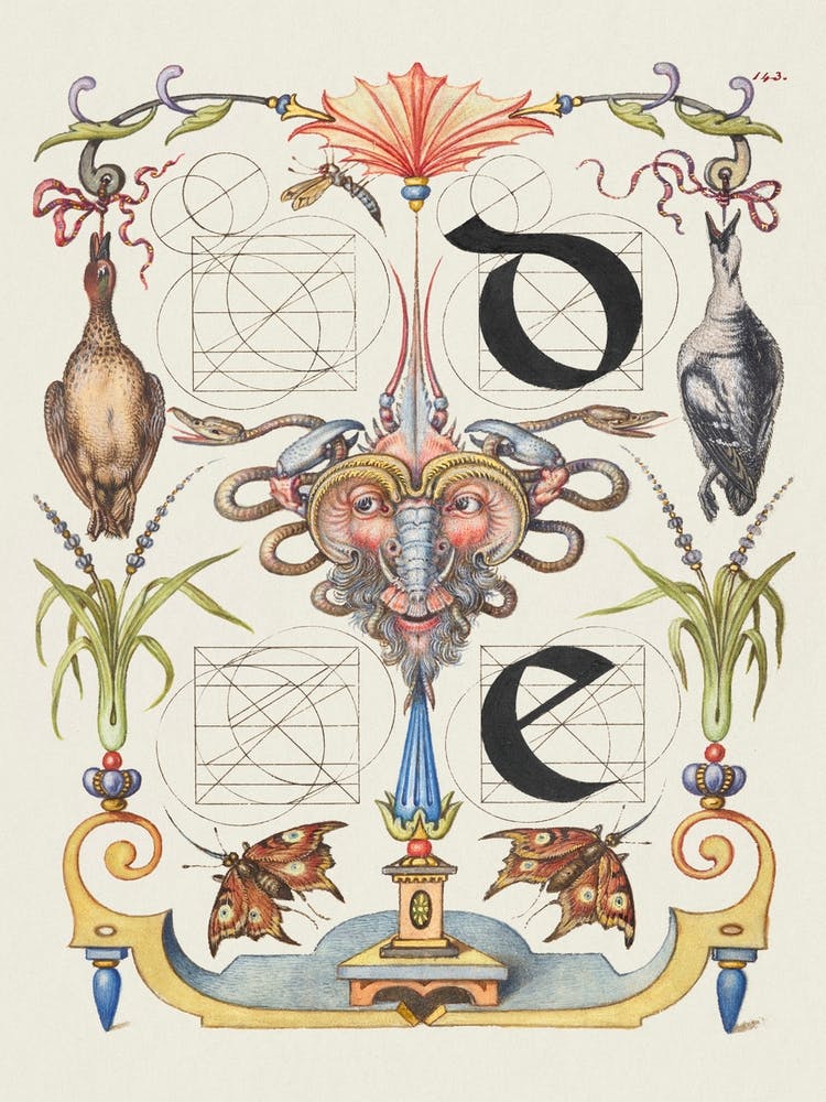 Guide For Constructing The Letters D And E From Mira Calligraphiae Monumenta, Joris Hoefnagel