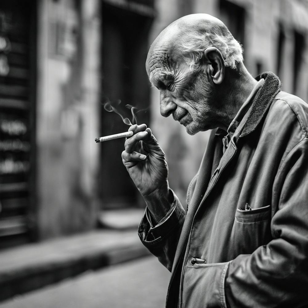 Old Man Smoking A Cigarette