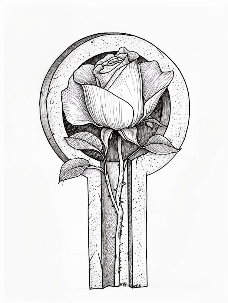 English Rose Key Line Drawing 2